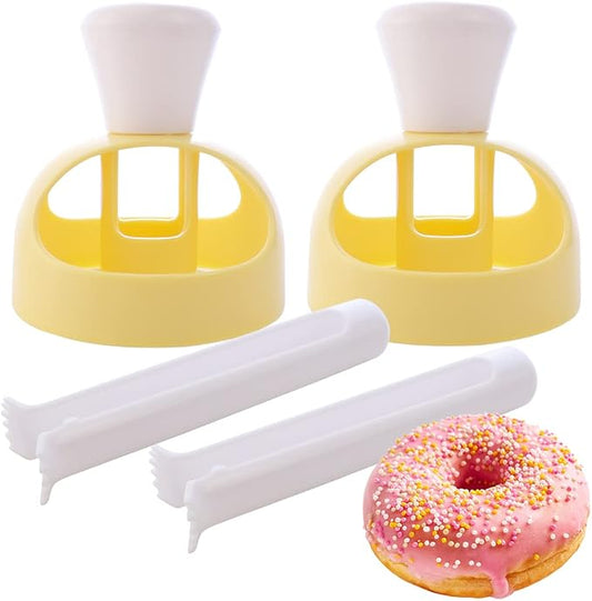 2 Pack Plastic Donut Cutters with Dipping Pliers Doughnut Mould Doughnut Maker DIY Doughnut Baking Tool Non-Stick Donut Mould Cake Mould Pastry Tools Biscuits Doughnut Hole Cutters