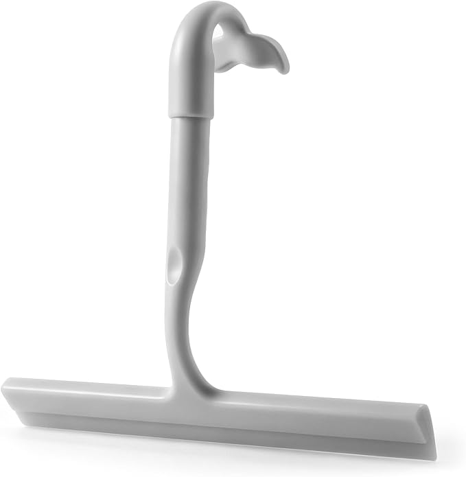 Shower Squeegee for Glass Doors, 10 Inch Silicone Shower Squeegee with Built-in Hook, Squeegee for Shower Glass, Bathroom Shower Door Squeegee for Tile Wall, Mirror, Window, Car Glass (Grey)