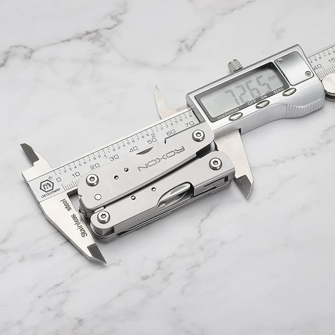 ROXON M2 14-in-1 Mini Multitool with Folding Scissors & 9pc Bits Set | Stainless steel construction. Bottle opener, screwdriver. Compact pocket tool for camping, hiking, and DIY repairs.