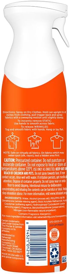 Bounce 3 in 1 Instant Anti Static Spray & Wrinkle Release, Odor Eliminator & Fabric Refresher (Fresh Scent, 9.7 Fl Oz, Pack of 2)