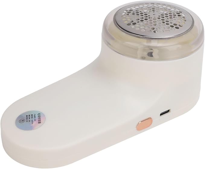 Fabric Shaver and Lint Remover, Electric Defuzzer with 6-Leaf Stainless Steel Blades, Removable Bin, Dual Protection, for Clothes, Sweater, Couch, Blanket, Curtain (Cream White)