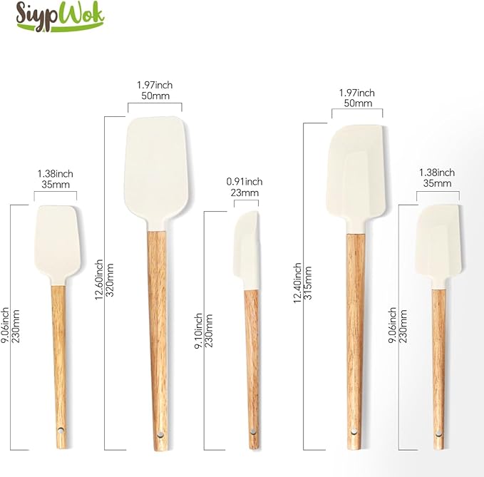 Silicone Spatula Set, Food Grade Rubber Spatula-5 Piece Nonstick Rubber Spatulas, Spoonula, Jar Scraper for Cooking, Baking, Mixing, Frosting - Heat Resistant Up to 600°F (5 Pcs White)