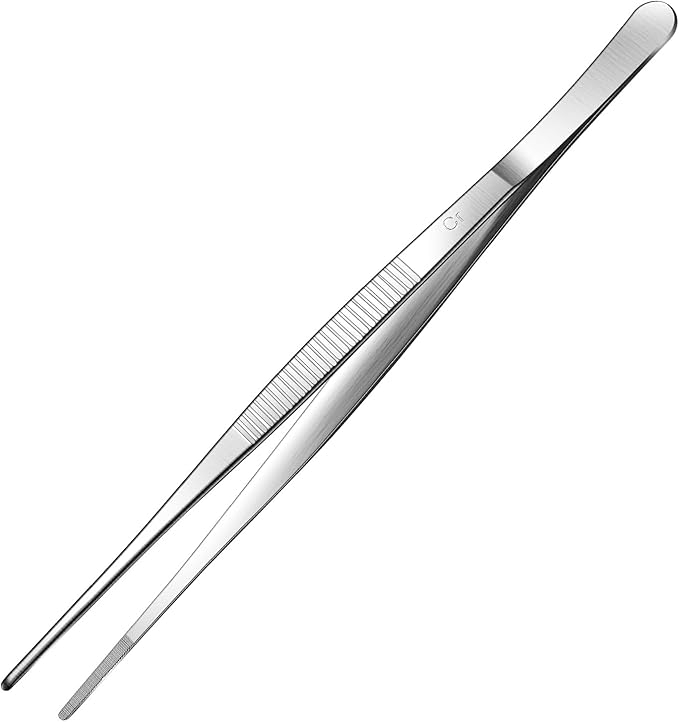 Aniso long tweezers with precision serrated kitchen tweezers tongs for barbecue and hand-made stainless steel cooking tweezers（12 inches）