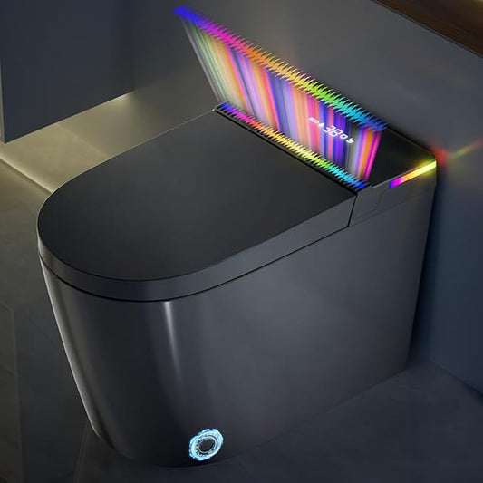 WinZo Smart toilet with bidet built in,Tankless Toilet Auto Open/Close Lid with Dryer, ADA Comfortable Height, Instant Warm Water, Power Outage and Flush,Foot Sensor, LED Display, 1.28GPF Grey