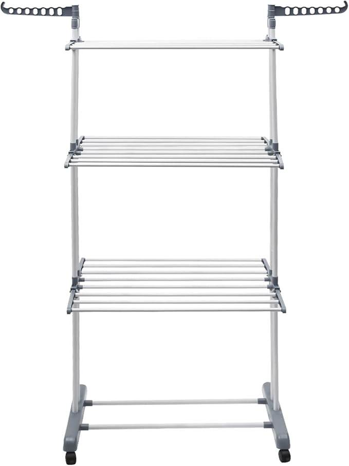 Clothes Drying Rack, 4 Tier Foldable Laundry Drying Rack, 67.72 inch Tall Movable Clothes Airer with Two Side Wings, Metal Clothes Rail for Bedrooms Lofts Balconies Patios Hallways Bathrooms