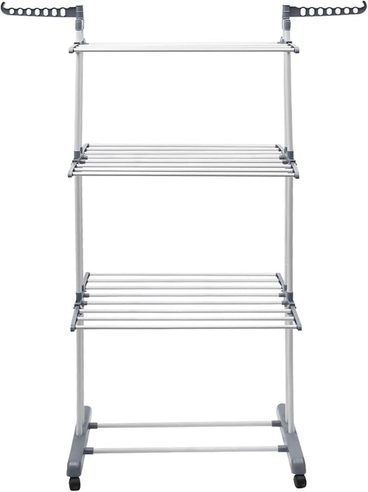 Clothes Drying Rack, 4 Tier Foldable Laundry Drying Rack, 67.72 inch Tall Movable Clothes Airer with Two Side Wings, Metal Clothes Rail for Bedrooms Lofts Balconies Patios Hallways Bathrooms