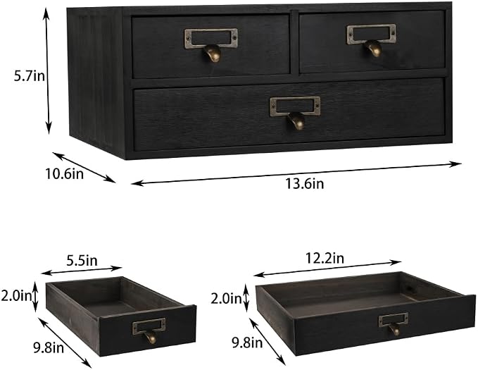 Wooden Storage Box Apothecary Drawers Vintage Wooden Box Wood Desktop Organizer Countertop Drawers Library Card Catalog Cabinet Apothecary Cabinet（BLACK 03）