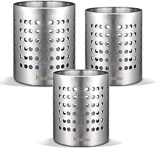 KSENDALO Metal Utensil Holder Set, Small SUS304 Steel Utensil Holder Flatware Silverware Spatulas Utensils Drying Rack for Kitchen Countertop, Kitchen Home Office Organizers ,Silver (3 Pack) | SUS304 Stainless Drying Rack Set for Small Flatwares, Silve...