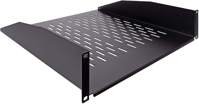 NavePoint 2U 19-Inch Universal Vented Rack Mount Cantilever Fixed Server Cabinet Shelf 16-Inches Deep Black