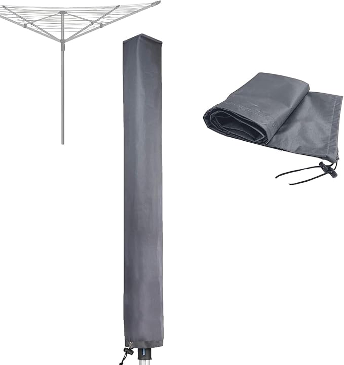 Rotary Airer Cover, Clothes Washing Line 420D Oxford Waterproof Windproof UV-Resistant & Non-Slip Lining Dryer Umbrella Parasol Protective Zips, for Garden All Rotaries (Silver,168 * 16 * 16cm)
