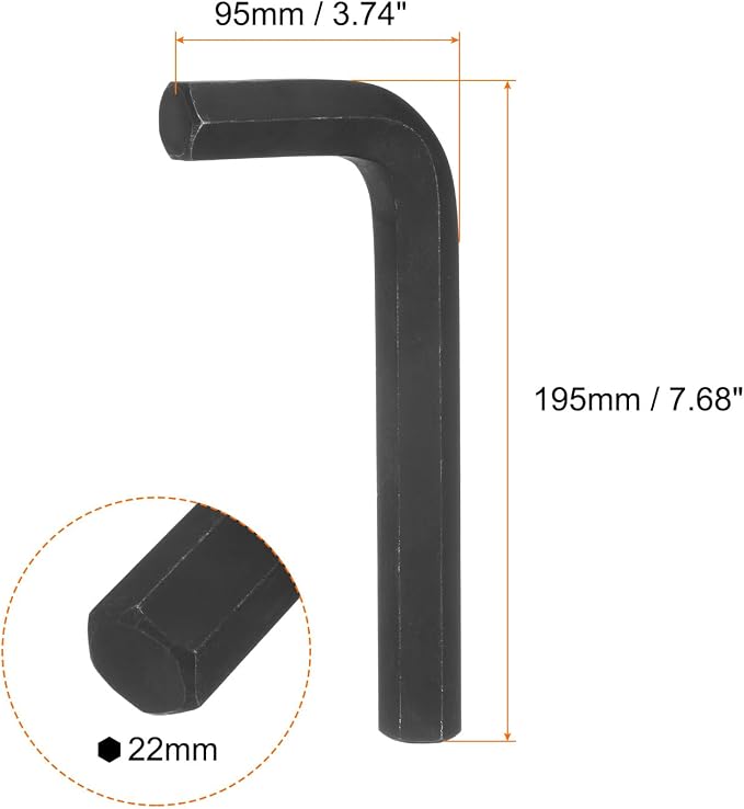 HARFINGTON Hex Key Wrench 22mm L-Shape Hexagon Metric Wrenches Chrome Vanadium Steel Repairing Tool for Home Repair, Black