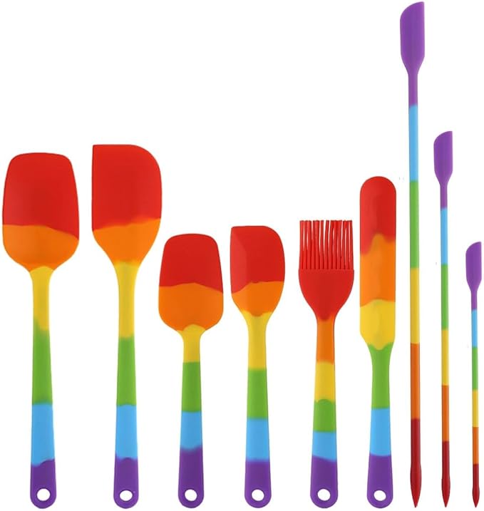 9-Piece Silicone Spatula Set, Non-Stick & Stainless Steel Core, BPA-Free, Dishwasher Safe Kitchen Utensils for Baking, Cooking, Mixing (Multicolor)