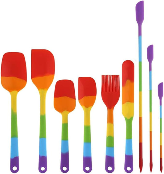 9-Piece Silicone Spatula Set, Non-Stick & Stainless Steel Core, BPA-Free, Dishwasher Safe Kitchen Utensils for Baking, Cooking, Mixing (Multicolor)