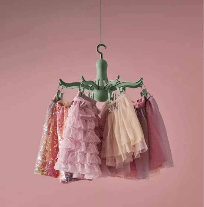 PRESSA Hanging Dryer 16 Clothes Clips Octopus Laundry Dryer Foldable Hanging Drying Rack 8 Claw Peg Hanger Space Saving Indoor Outdoor Clothes Airer (Green)