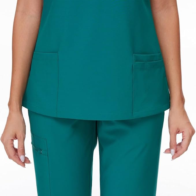 Scrubs Tops for Woman - Soft Stretch, V-Neck Tops | 3 Pockets, Side Split Design, Short Sleeve, Breathable & Lightweight Nursing Shirt, Easy-Care Fabric for All-Day Comfort