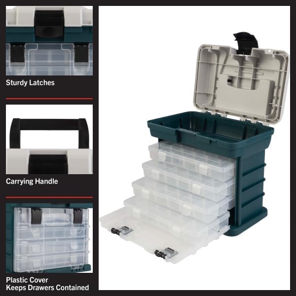 Portable Tool Box - Small Parts Organizer with Drawers and Customizable Compartments for Hardware, Fishing Tackle, Beads, or Crafts by Stalwart (Gray) (Pack of 2)