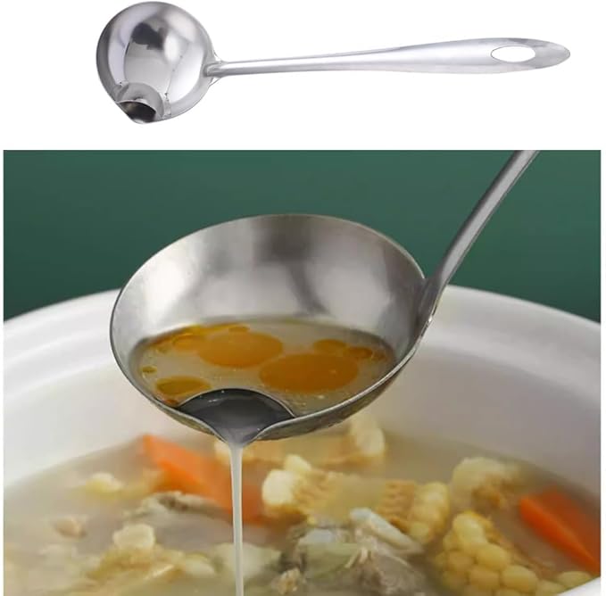 3 Pack Soup Ladle Fat Separator Stainless Steel Ladle with Pour Spout Oil Separator Soup Spoon Grease Strainer Serving Spoon Gravy Pouring Ladles for Soups Stocks Sauces Broth Drippings