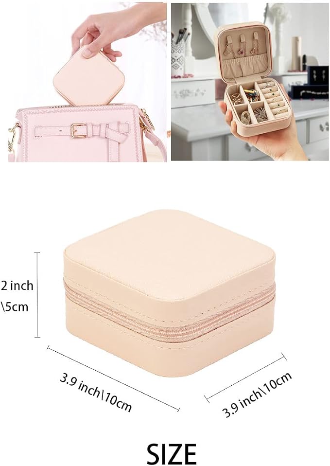 ZPROW Travel Jewelry Case, Mini Portable Jewelry Travel Boxes, Small Jewelry Organizer for Rings, Earrings, Pendants, Watches, Necklaces, Lipsticks Organizer Storage Holder Case (Pink-6packs)