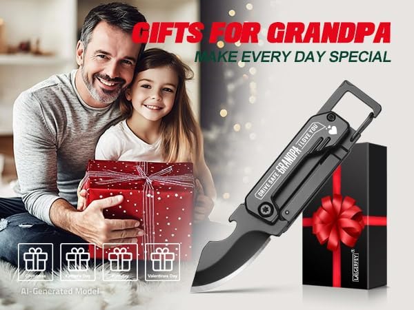 Grandpa Gifts for Christmas - Gifts for Grandpa, Keychain Multitool with 1.8inch Blade - Fathers Day Birthday Gift for Grandpas - Small Knife for Every Day Carry, Portable Tool for Camping, Hiking