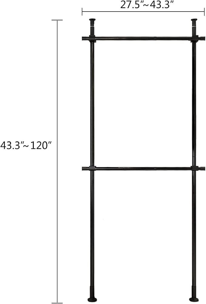 Floor to Ceiling Clothes Rack, Heavy-Duty Telescopic Clothes Storage System, 43.3-120in Height 27.5-43.3in Width, 220.46lbs Load Capacity Floor Ceiling Laundry Drying Rack