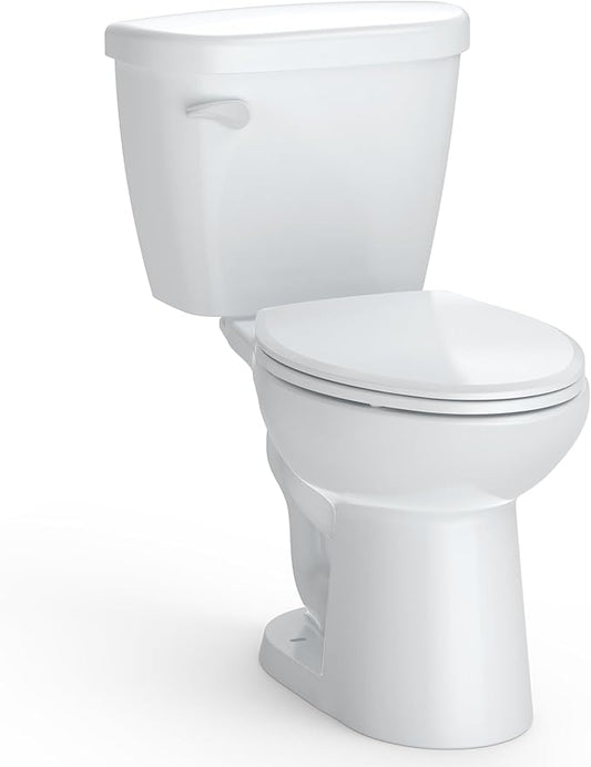 Two Piece Toilet, Elongated Bowl and Locking PP Lid - Side Push Handle, CUPC Certified, Water Efficient 1.28 GPF, Modern Design