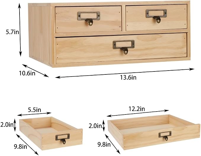 Wooden Storage Box Apothecary Drawers Vintage Wooden Box Wood Desktop Organizer Countertop Drawers Library Card Catalog Cabinet Apothecary Cabinet（WOOD 03）