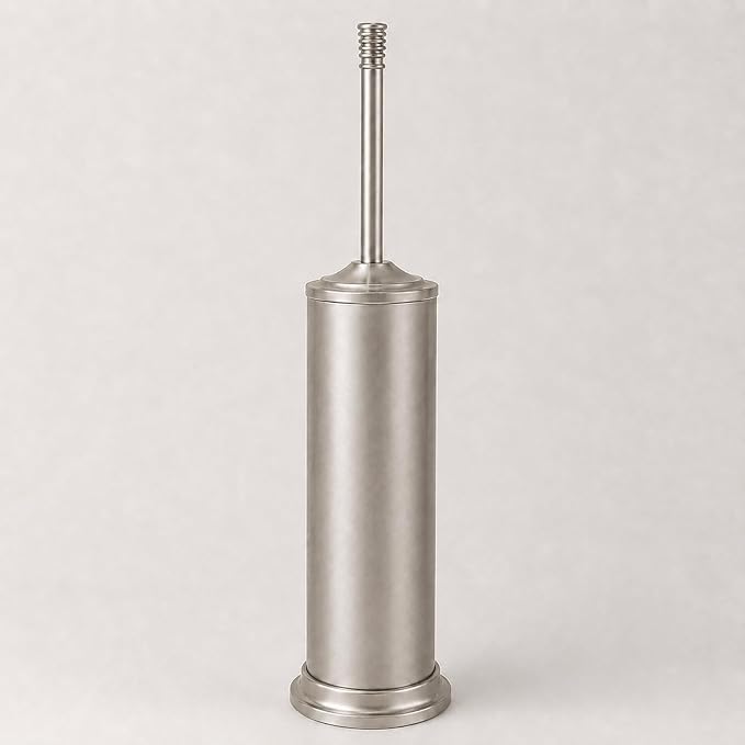 Nickel Toilet Brush and Holder Set，Extra Long Handled Toilet Bowl Brush and Holder，Stainless Steel Heavy Duty Toilet Brush for Bathroom,Deep Cleaning Modern Toilet Cleaner Slip Base
