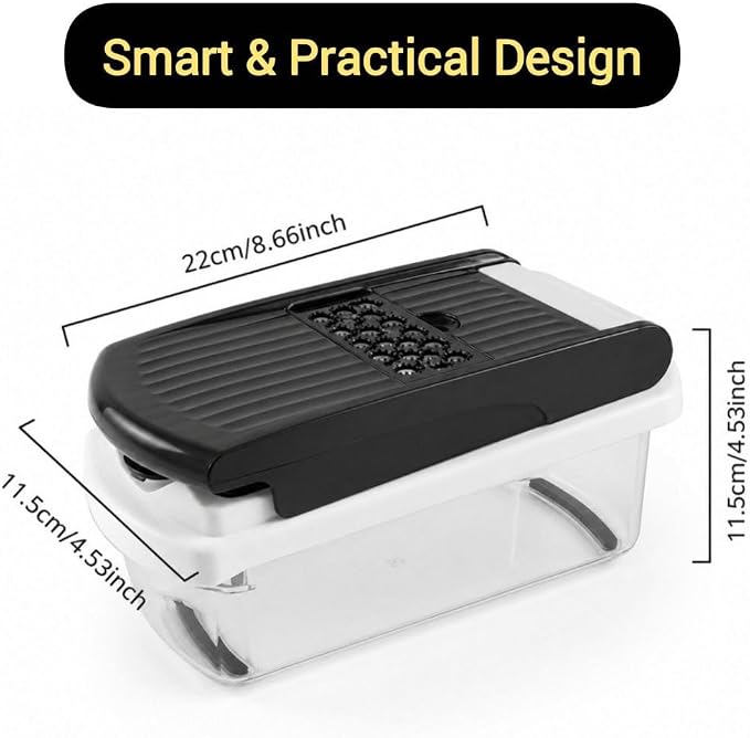 15-in-1 Vegetable Chopper and Mandoline Slicer with Container, Multifunction Food Chopper, Onion Cutter, Veggie Dicer, Fruit Slicer, Kitchen Gadget with Stainless Steel Blades, Black