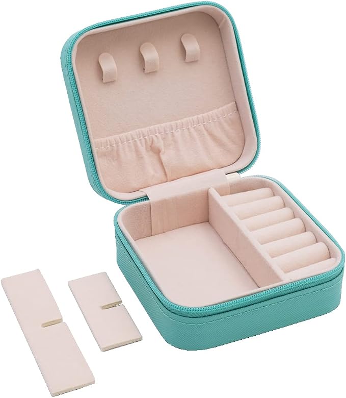 Mini Jewelry Travel Case, Small Jewelry Organizer, Portable Mini Storage Box for Rings, Earrings, Necklaces, Gift for Mother Mom, Girl, Daughter, Sisters, Bridesmaids, Mother's Day Gift (Blue-4pcs)