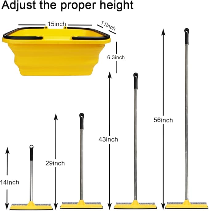 2 in 1 Car Window Squeegee and Collapsible Bucket Set,Long Handle,Yellow