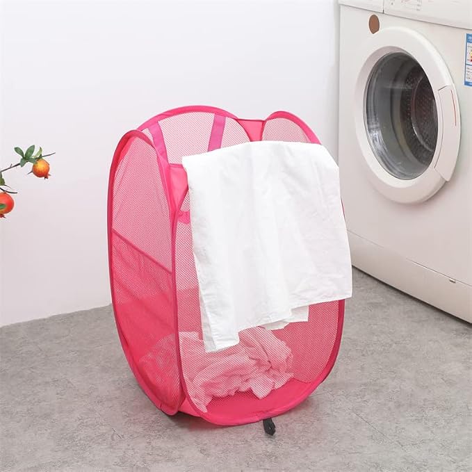 4Pcs Pop Up Laundry Hamper – Large 70L Collapsible Mesh Basket for Home, College Dorm & Apartment, Foldable Lightweight Hamper with Handles & Side Pocket (3 Black + 1 Pink)