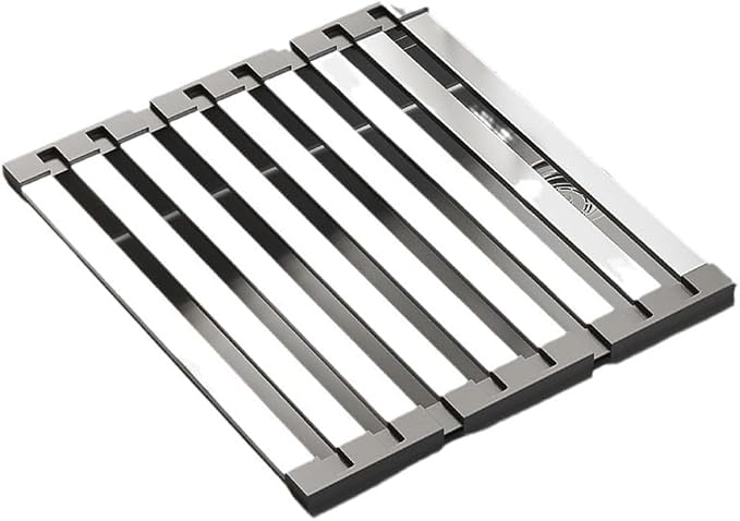 Stainless Steel Roll up Dish Drying Rack, Over Sink Foldable Kitchen Mat, 45cm x 32.5cm Rollable Sink Drainer, Space-Saving Design