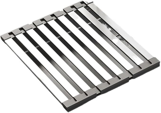 Stainless Steel Roll Up Dish Drying Rack, Over Sink Foldable Kitchen Mat, 45cm x 32.5cm Rollable Sink Drainer, Space-Saving Design (17.72" H x 12.8" W)