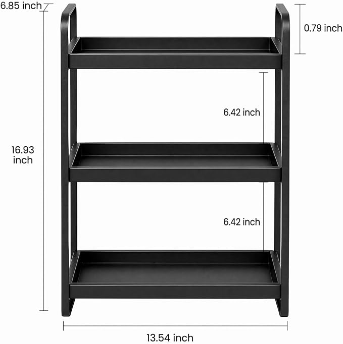 LEMIKKLE Bathroom Counter Organizer with Basket, Bathroom Organizers and Storage,Skincare Organizers for Vanity,Storage Organizers for Bathroom, Kitchen, Dresser (3-Tier Black Wood Rack)