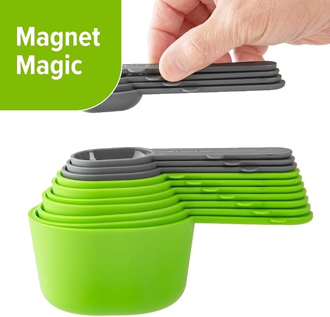 15 Piece Measuring Cups and Spoons Set with Magnetic Handles | BPA-Free Materials, Dishwasher Safe, Nested Design, 8 Cups & 7 Spoons, Compact Storage