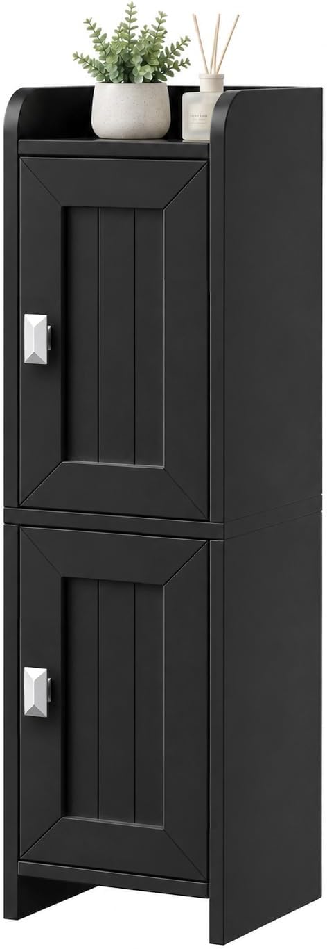 Akxomel Small Bathroom Cabinet Narrow Toilet Paper Organizer Black | 7.9''D x 7.9''W Bathroom Organizer and Storage Cabinet for Small Space, Slim Corner Unit with Adjustable Shelf