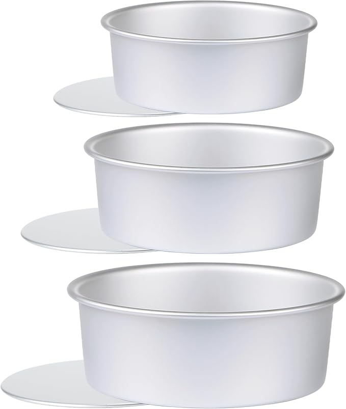 Round Cake Pan with Removable Bottom, Set of 3 (6 x 3 inch/8 x 3 inch/10 x 3 inch), Aluminum Baking Pans for Layer Cakes, Evenly Heating Tools for Home Kitchen, Tapered Side