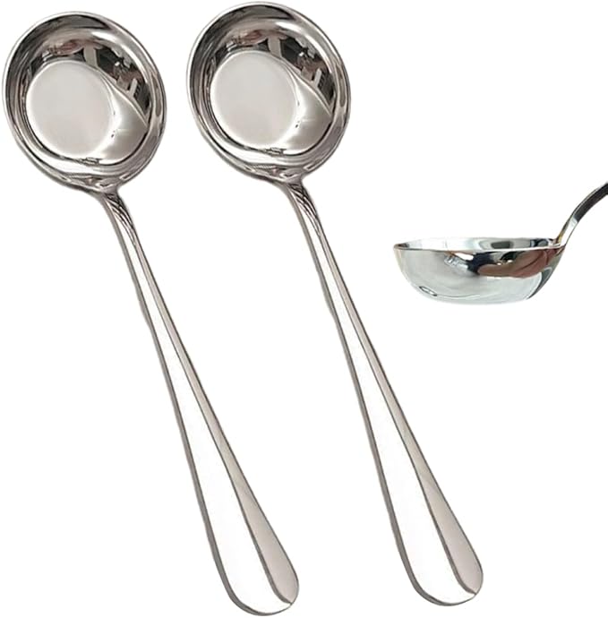 Ouliget Gravy Ladle Spoon,Deep Bottom Korean Style Sugar Spoons,Heavy Duty Stainless Steel Spoon for Spooning Sauces or Serving Soup,7.1 Inch, Set of 2