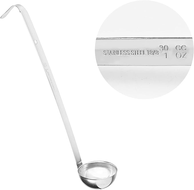2Pcs 1oz Stainless Steel Soup Ladle, Long Handle Ladles with Pouring Rim for Cooking, Serving Soup, Sauce, Stew, Kitchen
