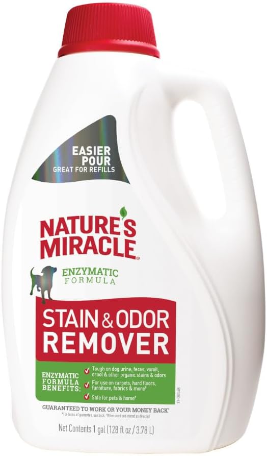Nature’s Miracle Dog Stain & Odor Remover, Enzymatic Cleaner, 1 gal | Tough on Dog Urine, Feces, Vomit, Drool and Other Organic Stains and Odors, For Multiple Surfaces, Fresh Scent
