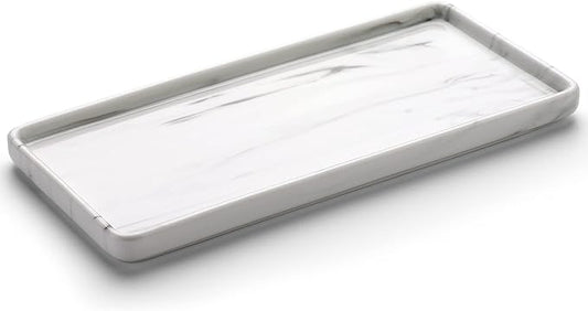 Gurygo 10" Bathroom Tray for Counter, Ceramic Vanity Trays for Bathroom, Small Rectangle Ceramic Trays, Kitchen Soap Ceramic Tray for Kitchen Counter, (Marble White, Set/1)