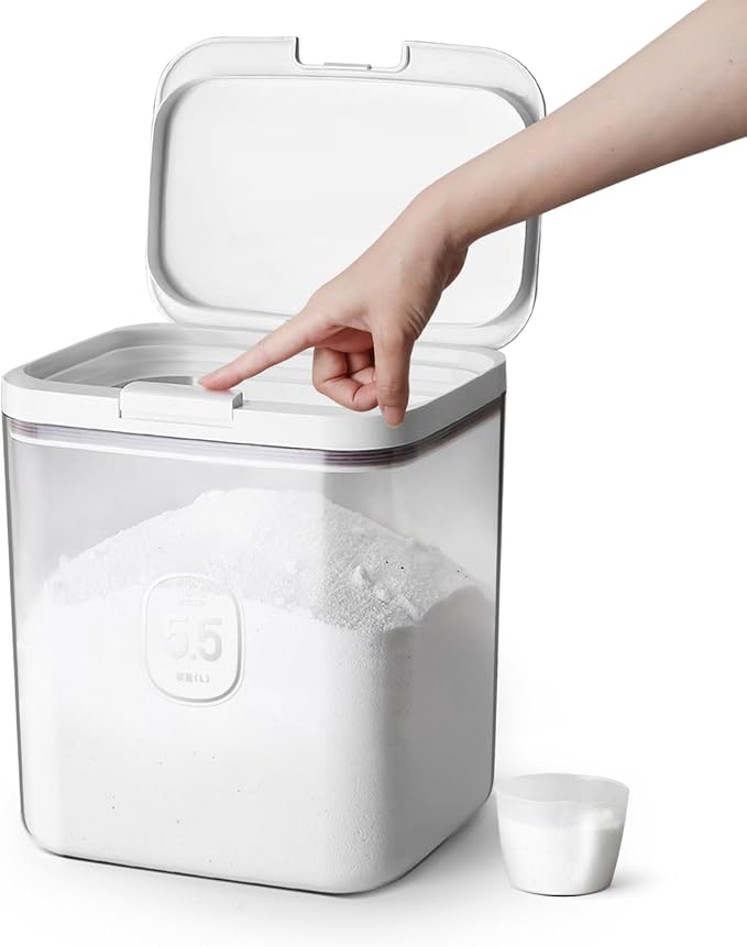 5.5L/12Lbs Laundry Powder Detergent Container with Lid | PET Clear Pods Dispenser with One-Press Lid and Measuring Cup 200oz (270 Pods)