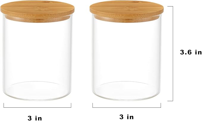 INIUNIK 6 Pack Glass Qtip Holder Dispenser with Bamboo Lid Apothecary Jars Cotton Ball Swab Holder Dispenser Bathroom Vanity Canisters Jars for Countertop Storage and Organization