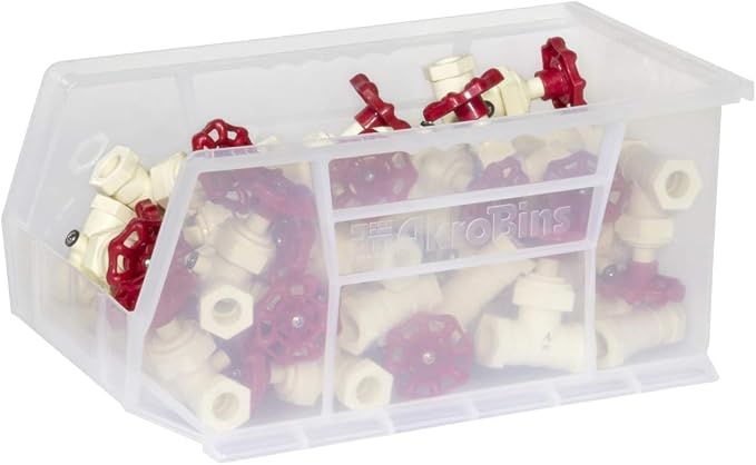Akro-Mils 30240 AkroBins Plastic Storage Bins, Space-Saving Stackable Bins for Garage, Pantry, Craft Organization, 15 x 8 x 7 inches, Clear, 12-Pack