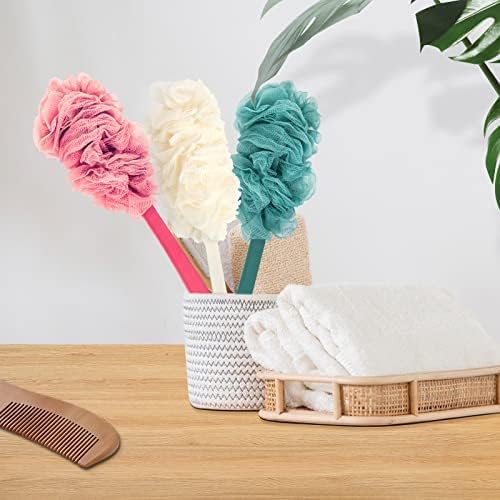 Evmliy Back Scrubber for Shower, Loofah Sponge Brush Exfoliating Body, Long Handle Scrub Brush for Shower with Loofah on a Stick for Back Use, Bathing Accessories Body Brushes (4Pack)
