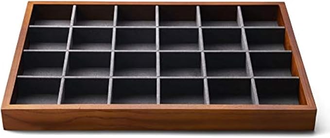 Oirlv Solid Wood Jewelry Tray,Jewelry Drawer Organizer,24 Grid(Grey) | Stackable Design,for Jewelry Necklaces Earrings and Rings,Organizing and Presentinge Legantly on Dressers&in Dresser