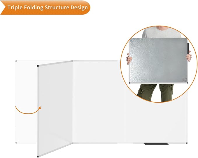 VIZ-PRO Large Magnetic Whiteboard, 96 x 48 Inches, Foldable Dry Erase Board | 8' x 4' Wall Mounted White Board for School Office and Home