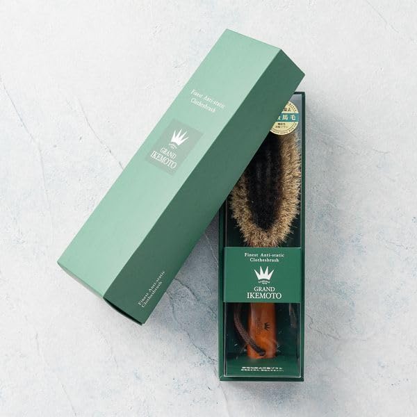 Ikemoto Clothes Brush Made in Japan – Anti-Static Natural Wood Garment Brush with Horsehair & Copper Bristles | Ideal for Suits, Coats, Formalwear | Gift Boxed