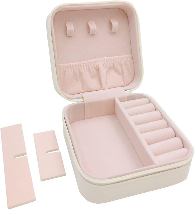 TRODANCE Mini Jewelry Case, Small Travel Jewelry Organizer, Portable Jewelry Box Storage Display Box For Rings, Earrings, Necklaces (White-4)