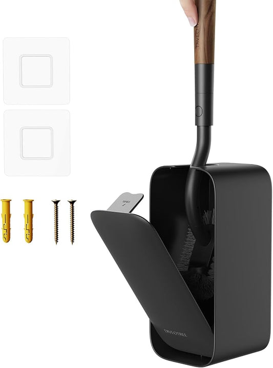 Toilet Cleaner Brush, Diveotree Toilet Brush and Holder for Dead Corner Cleaning, Wall Mounted Toilet Bowl Brush for Bathroom Decor, Toilet Scrubber Brush for Home/Hotel (Black, Square-1pack)